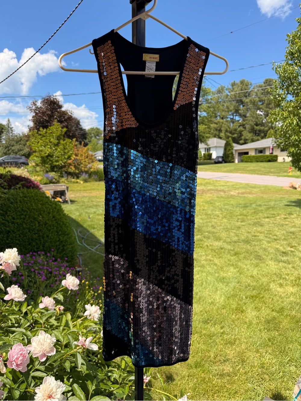 Sequin Mini Tank Dress in Black and Blue
